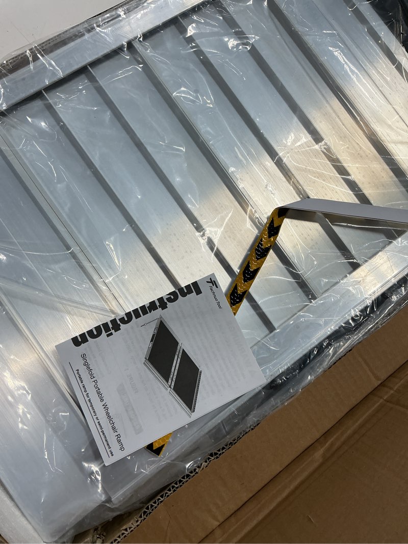 Condition photo showing item condition for FACHNUO 2 Feet Portable Wheelchair Ramp, Non-Skid Aluminum Handicap Ramps with Handle, Folding Threshold Wheel Chair Ramp for Home Steps, Stairs, Entry, Threshold, Doorways, Scooter, 800LBS Capacity Aluminum 2FT(Using height 2-6'')