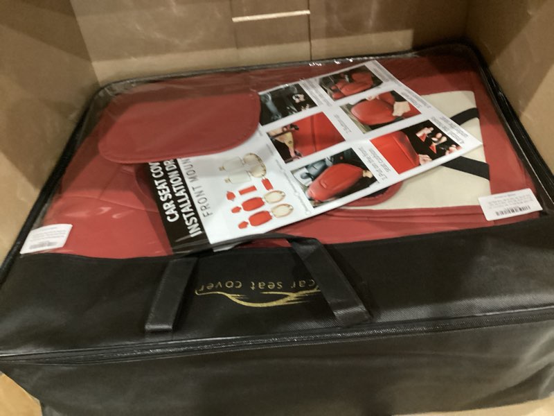 Condition photo showing Good Condition for red car seat covers full set, universal leather seat cover for cars 5 seats, waterproof and breathable automotive seat cover front and rear seat covers for most trucks, sedans, suvs fullset wine red