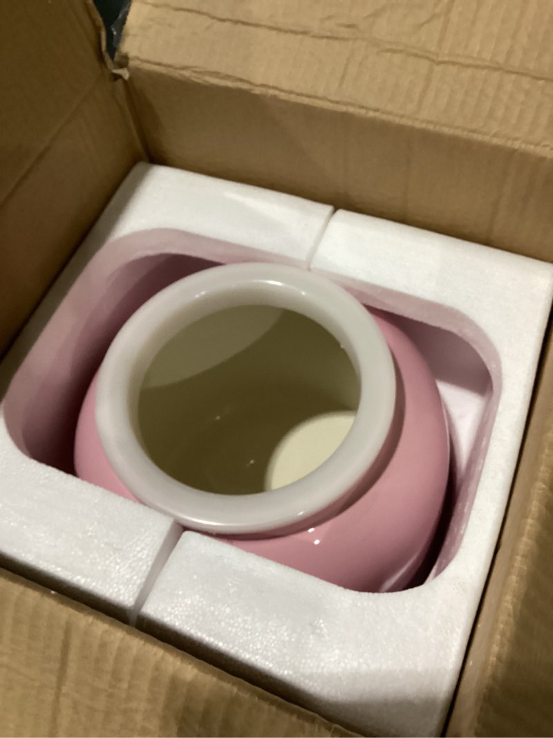 Condition photo showing New/Like New for geo sports porcelain ceramic crock water dispenser, stainless steel faucet, valve and lid included. fits 3 to 5 gallon jugs. (solid pink)