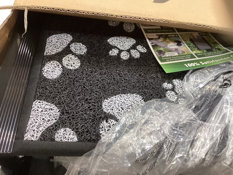 Condition photo showing Good Condition for dog ramp for car 71"x17.2" wide portable folding pet ramp with non-slip surface. extra wide portable ramp for large, small & senior dogs to get in cars, suvs, trucks & beds, up to 250lbs