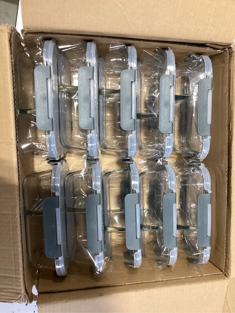 Condition photo showing Good Condition for verones 10 pack glass meal prep containers 2 compartment set, 30 oz airtight glass lunch containers, glass food storage containers with lids, for microwave, oven, freezer & dishwasher friendly?grey gray