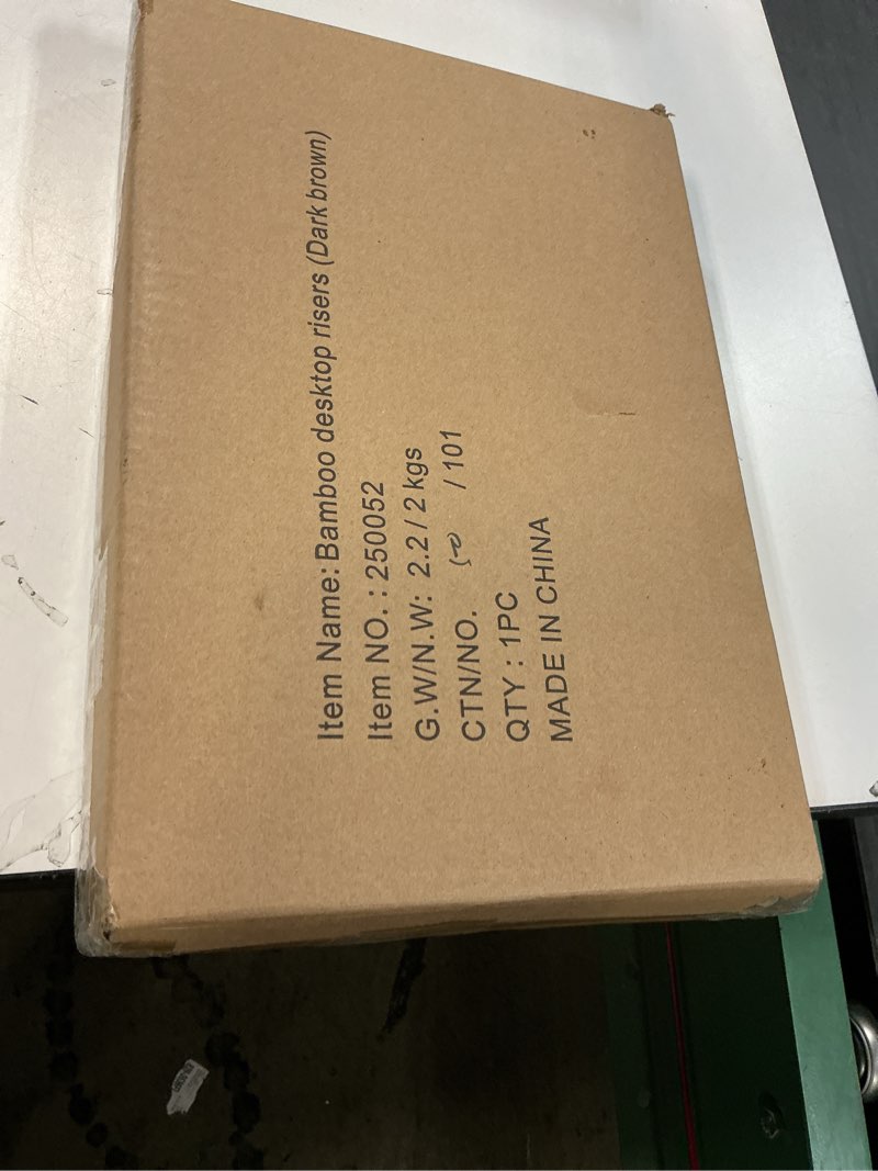 Condition photo showing New/Like New for Dual Monitor Stand Riser - Solid Wood 3 Panels Laptop Riser with Storage for Phone/Mug - Home/Office Desk Organizer with Adjustable Length & Angle - Modern Computer Stand for PC, Laptop, & more (Brown)