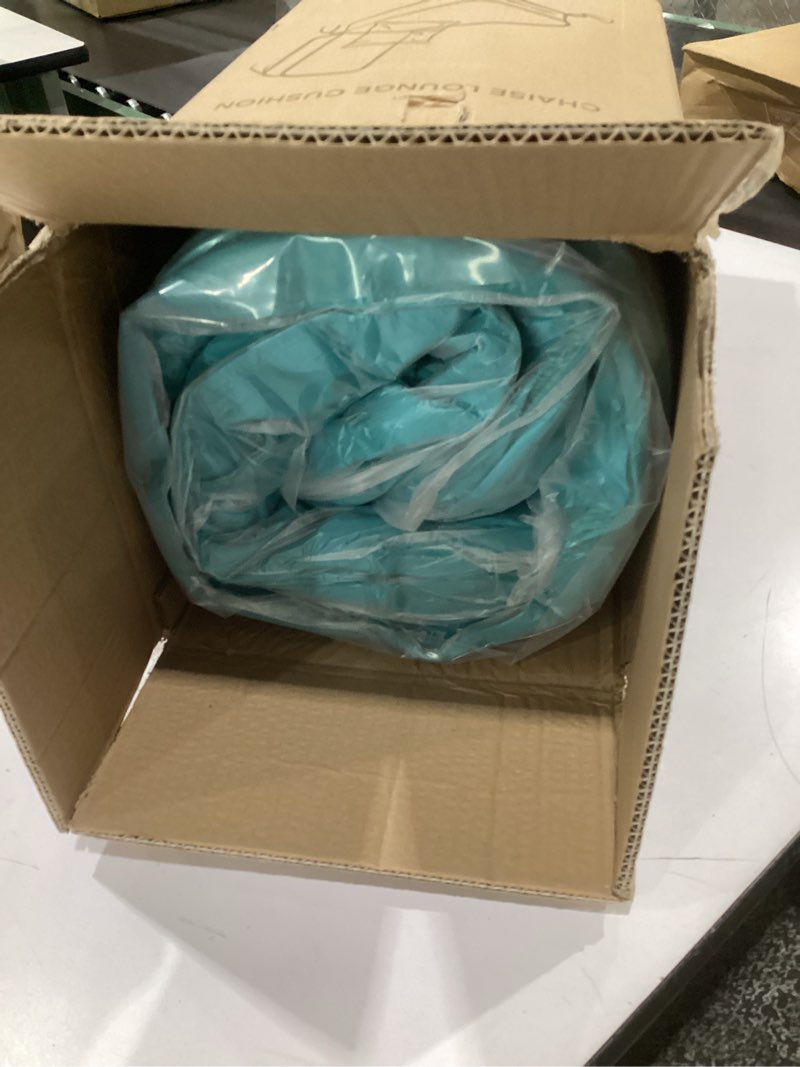 Condition photo showing Good Condition for outdoor water-resistant olefin chaise lounge cushions with pillow, weather and fade resistant patio furniture lounge chair cushion ideal for patio, lawn, garden, turquoise, 72"l x 21"w x 5"t turquoise 72" x 21" x 5"