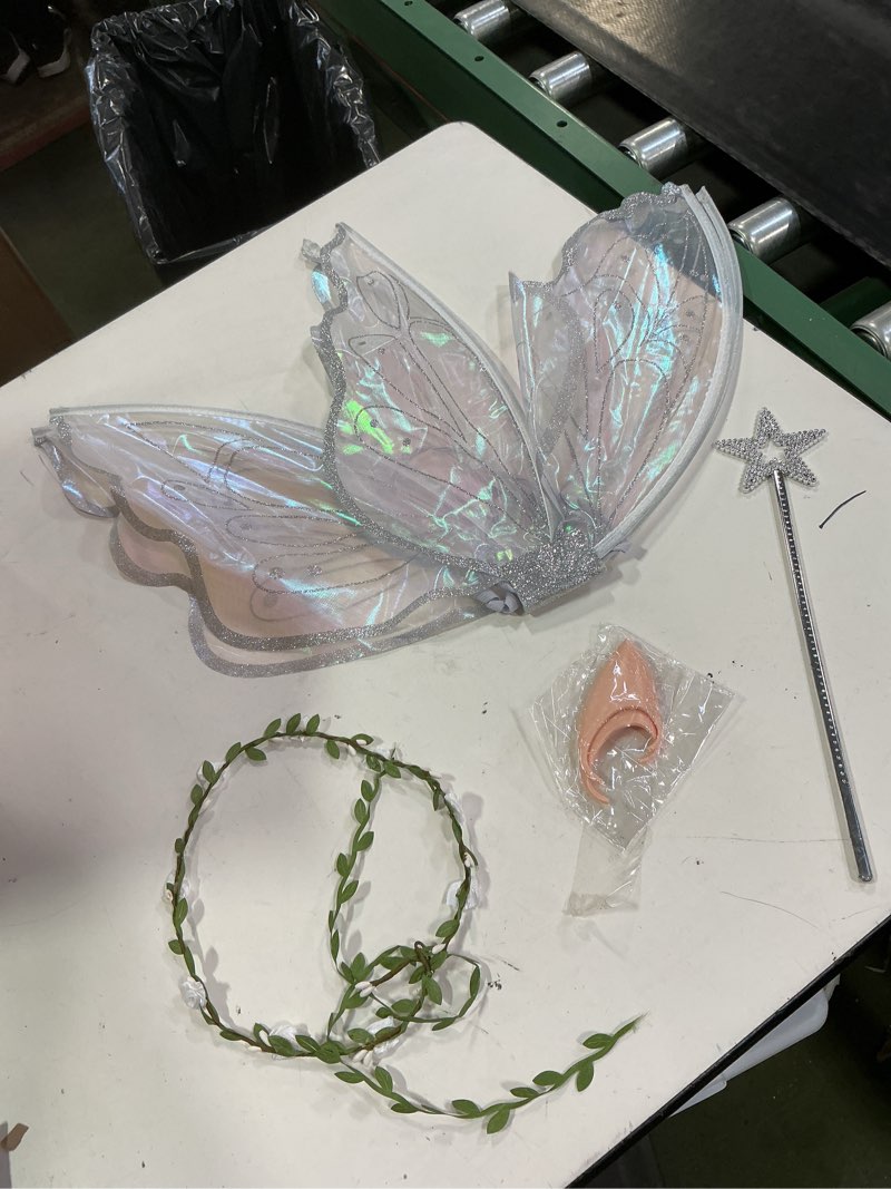 Condition photo showing Good Condition for Large Gold Fairy Wings for Adults Dress Up Sparkling Sheer Wings Butterfly Fairy Halloween Costume Angel Wings for Women Xl Silver