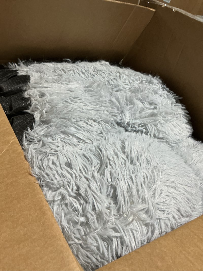 Condition photo showing As Is for elsker&home calming dog bed,donut washable warming soft round 46 inches dog beds for large dogs,anti-anxiety fluffy plush cushion bed fits up to 160 lbs pets grey 46.0"l x 46.0"w x 8.0"th