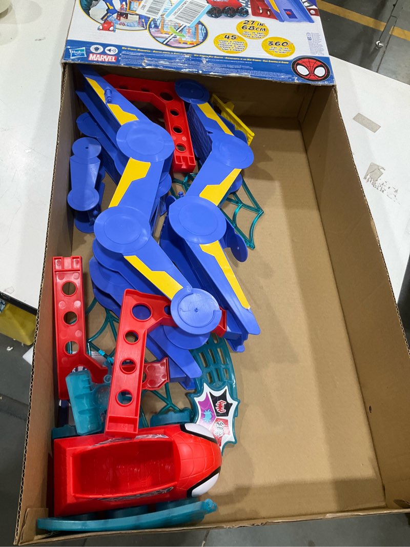 Condition photo showing As Is for spidey and his amazing friends web-spinners web-quarters, kids playset with action figure, vehicle, and accessories, marvel super hero toys, ages 3 and up, large