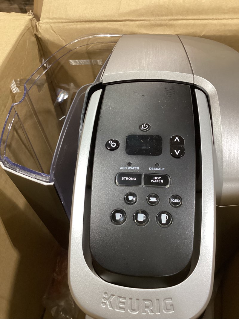 Condition photo showing New/Like New for Keurig K-Elite Single Serve K-Cup Pod Coffee Maker, with Strength and Temperature Control, Iced Coffee Capability, 8 to 12oz Brew Size, Programmable, Brushed Silver