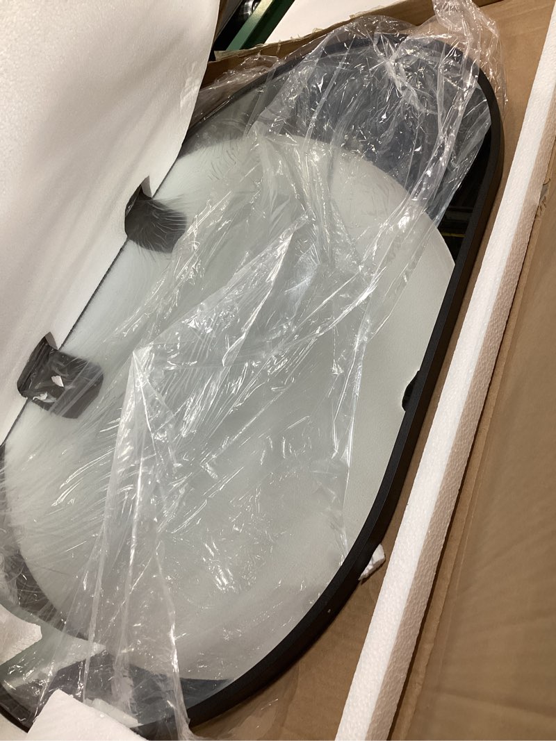 Condition photo showing Good Condition for Bathroom Mirror for Wall,30''x20'',Black Oval Mirror for Bedroom Entryway Bathroom, Metal Framed Vanity Mirror(30''x20'',Black) Oval Black 30"L x 20"W