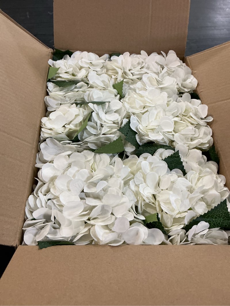 Condition photo showing Good Condition for flower table centerpieces - set of 6 floral arrangement artificial wedding hydrangeas floral arrangement with rustic metal vase for bridal tea party event decorations - ivory white ivory white set of 6 floral arrangement