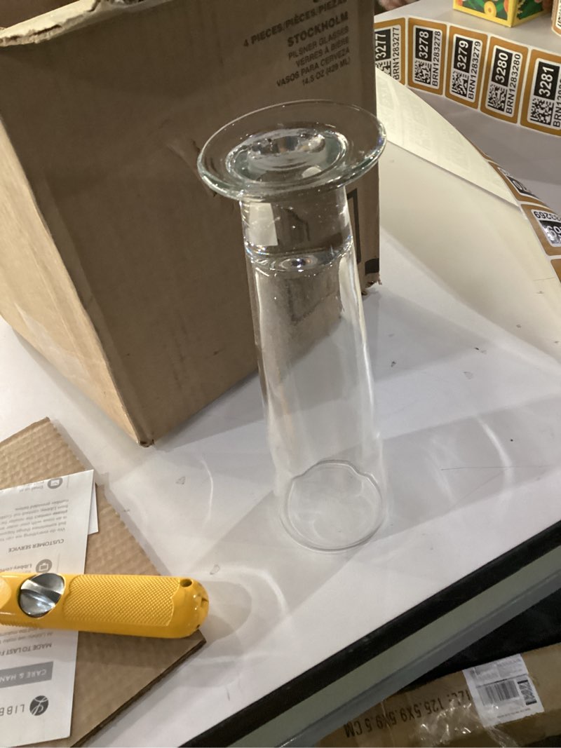 Condition photo showing New/Like New for Libbey Stockholm Pilsner Beer Glasses Set of 4, 14.5oz, Tall, Slender Pint Glasses for Pilsner, Kolsch, Lager, and More, Unique Beer Gift Set Set of 4 Pilsner