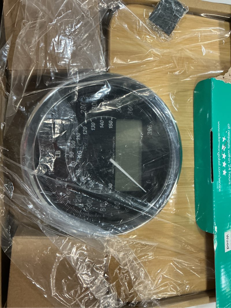 Condition photo showing New/Like New for adamson hybrid 2-in-1 analog & digital weighing scale for body weight up to 400lbs - thick tempered glass - extra large display - easy to read digital bathroom scale - new - wood lb wood