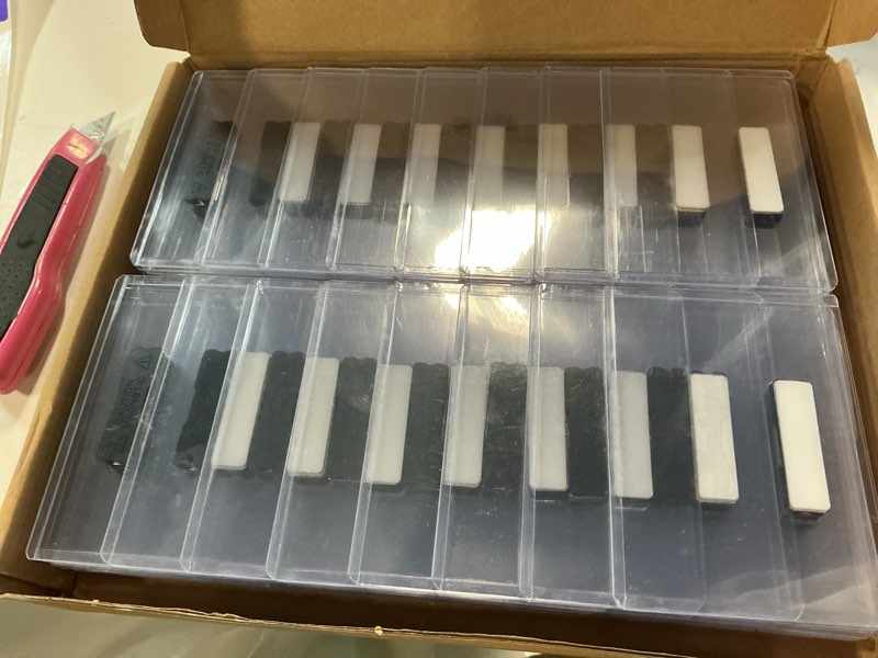 Condition photo showing As Is for 100 pack of 4x3 magnetic name badge holders (white printable inserts included) customizable magnetic name tags for office, conventions, school, and events - durable and clear plastic name tag holder