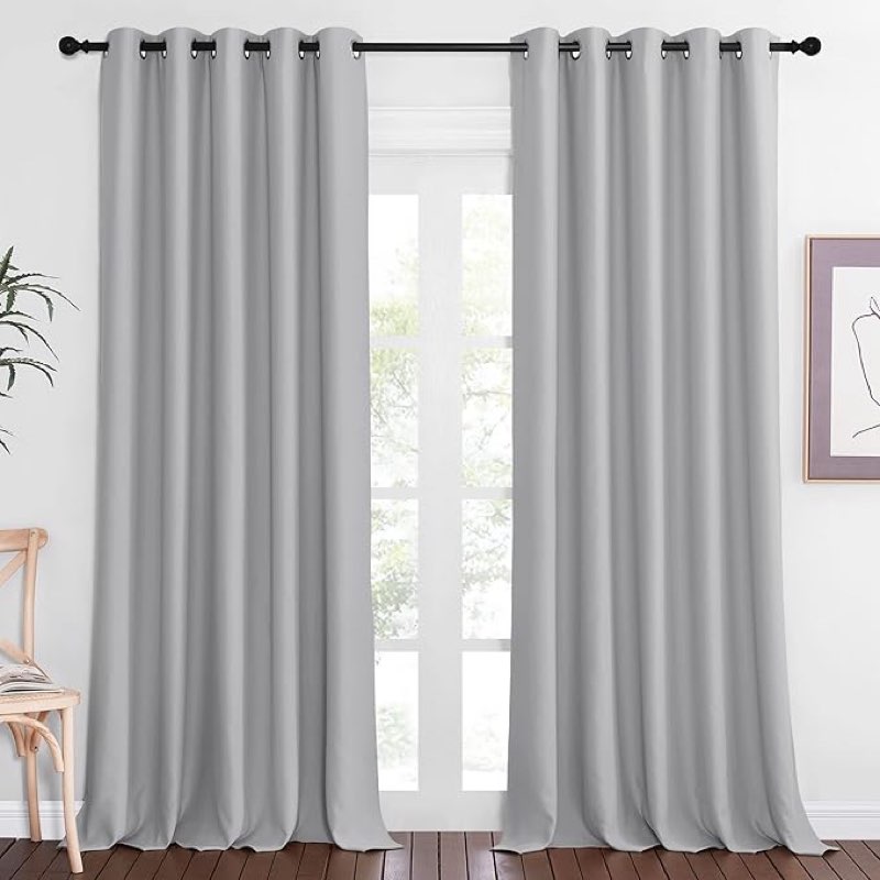 nicetown blackout silver grey curtain vertical blinds, grommet room darkening curtain thermal drape extra long sound dampening for living room/bedroom (w66 x l102, 1 panel)