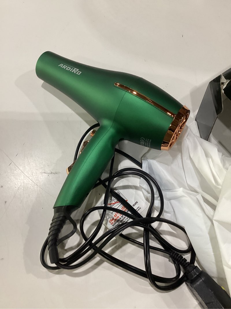 Condition photo showing Good Condition for 2000 watt negative ionic hair dryer, professional salon blow dryer, low noise fast drying & powerful ac motor and diffuser comb for men women,3 heat & 2 speed settings, easy to use- green, not tested
