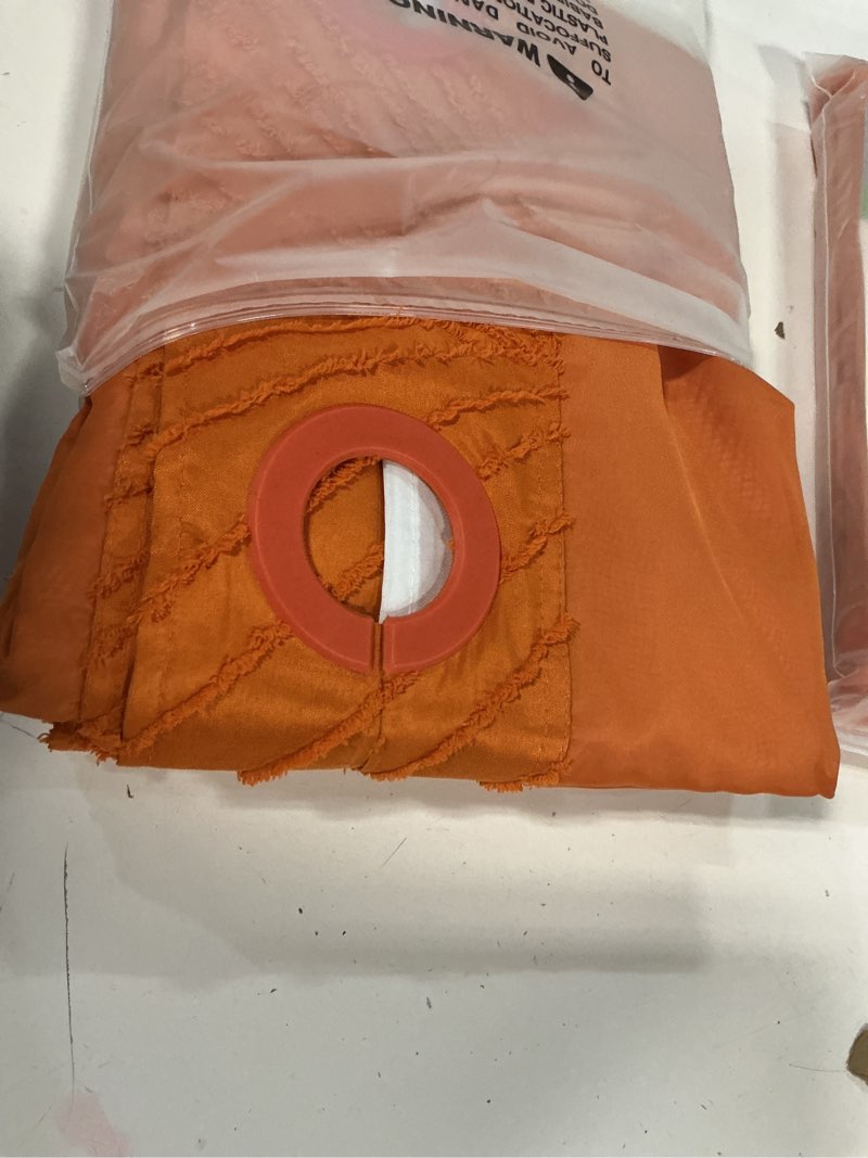 Condition photo showing New/Like New for eachope no Hook Shower Curtain and Liner Set?Boho Style with See Through Top Window, BurntOrange Fabric Tufted Striped Textured Outer Curtain & Waterproof Inner Liner, Orange, 71Wx77H 71"W x 77"L (Pack of 1) Burntorange