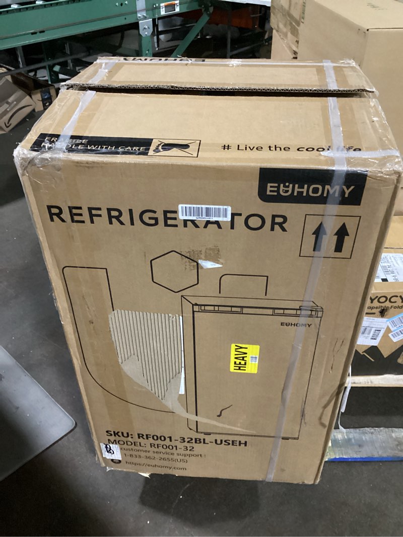 Condition photo showing Good Condition for EUHOMY 3.2 Cu.Ft Mini Fridge with Freezer, Single Door Compact Refrigerator, Adjustable Thermostat, Mini Refrigerator Energy Saving, Mini fridge for Bedroom, Dorm, Office, Black Black 3.2 CUFT