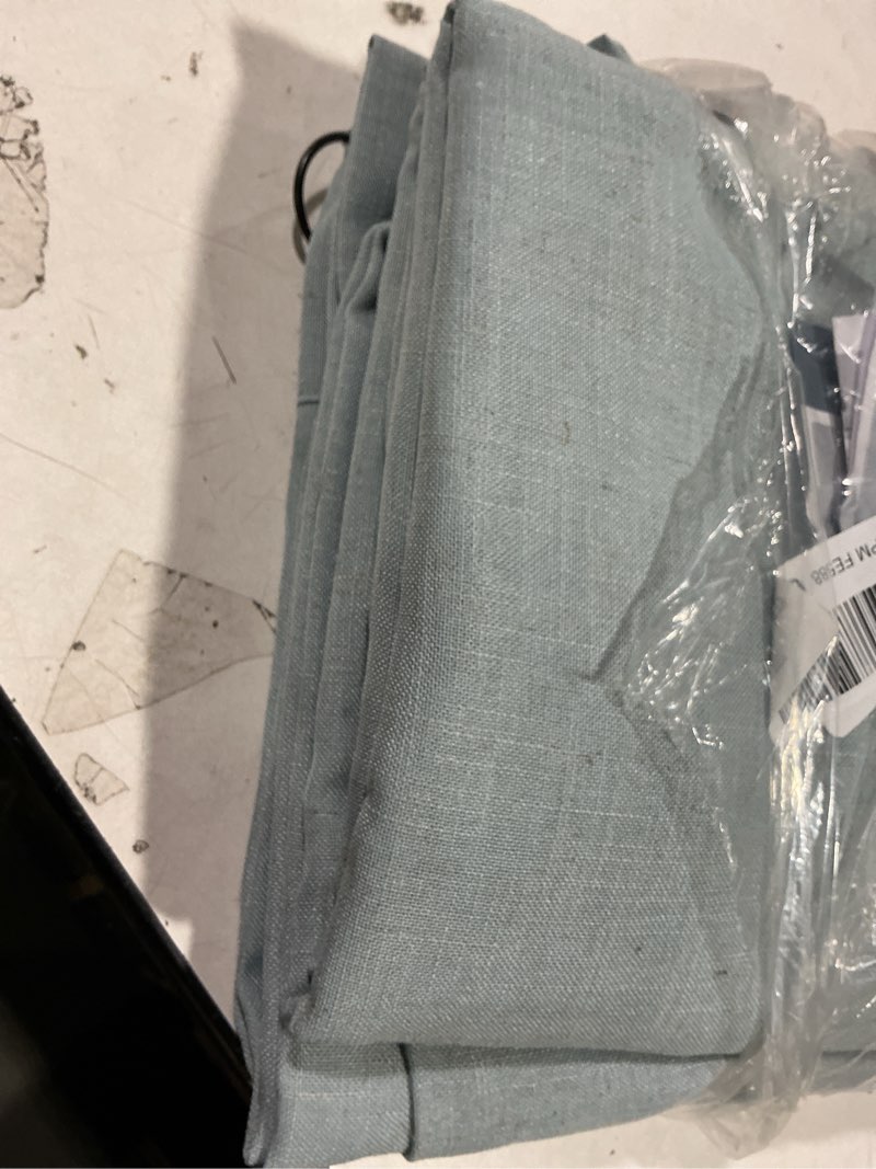Condition photo showing As Is for PrinceDeco Linen Curtains with Attached Valance for Living Room, Light Filtering Farmhouse Semi-Sheer Treatments Rod Pocket/Ring Top for Bedroom, 2 Panels Set - W52 x L95, Cloud Blue 52"W x 95"L (Pack of 2) Cloud Blue