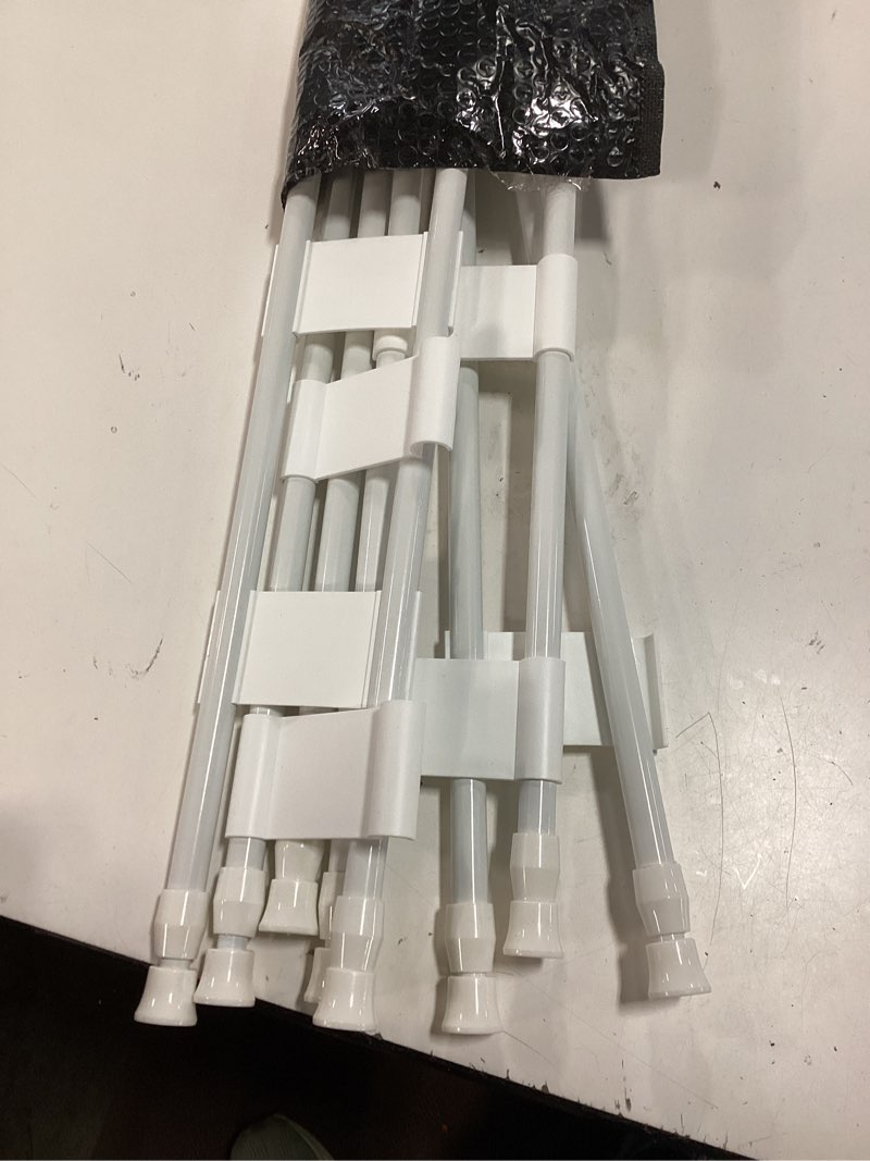 Condition photo showing As Is for 4 sets double rv refrigerator bars, 15.8-27.6 inches non-slip adjustable rv fridge tension rods, for camper refrigerator, kitchen, bookshelf, cupboard-white