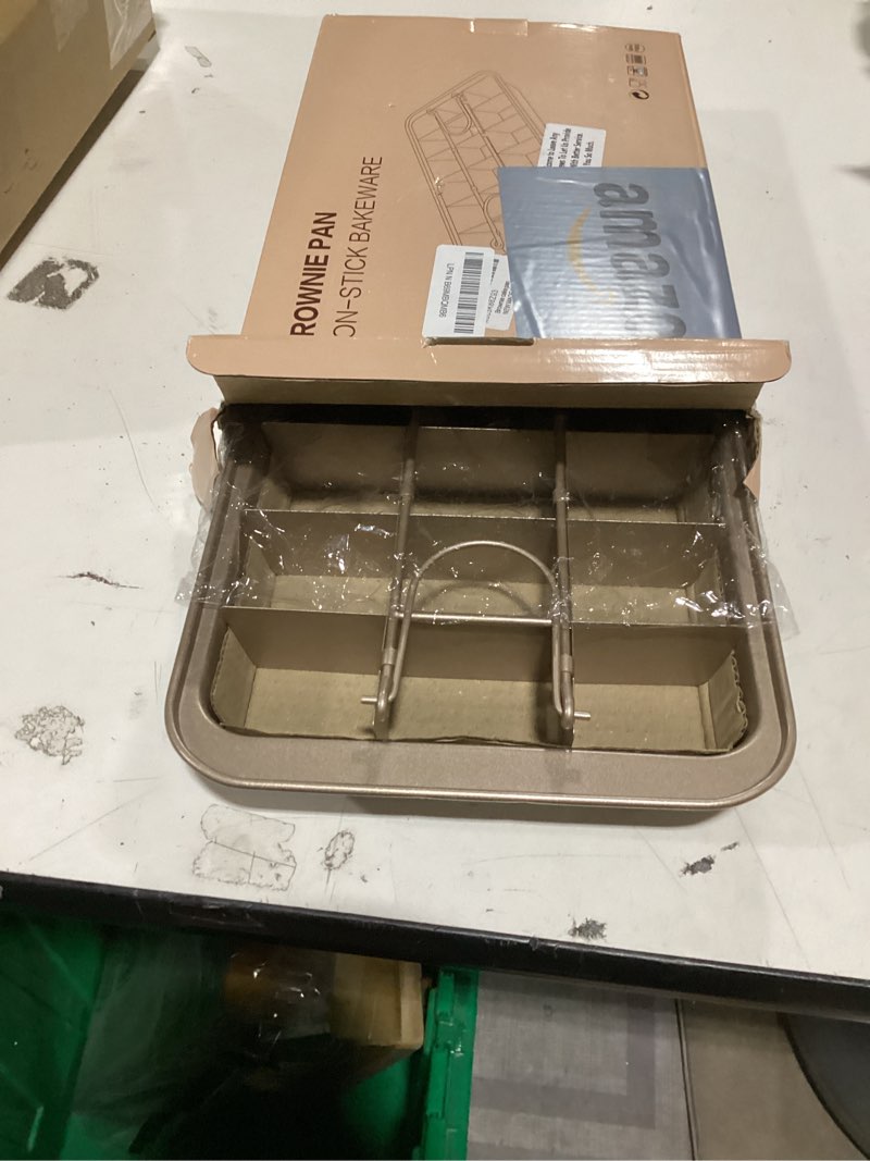 Condition photo showing As Is for brownie pan with dividers, non stick brownie baking pan, 18 pre-slice carbon steel bakeware tray with grips for oven baking bread, square mold tray for baking cake biscuit muffin, 12x8x2''