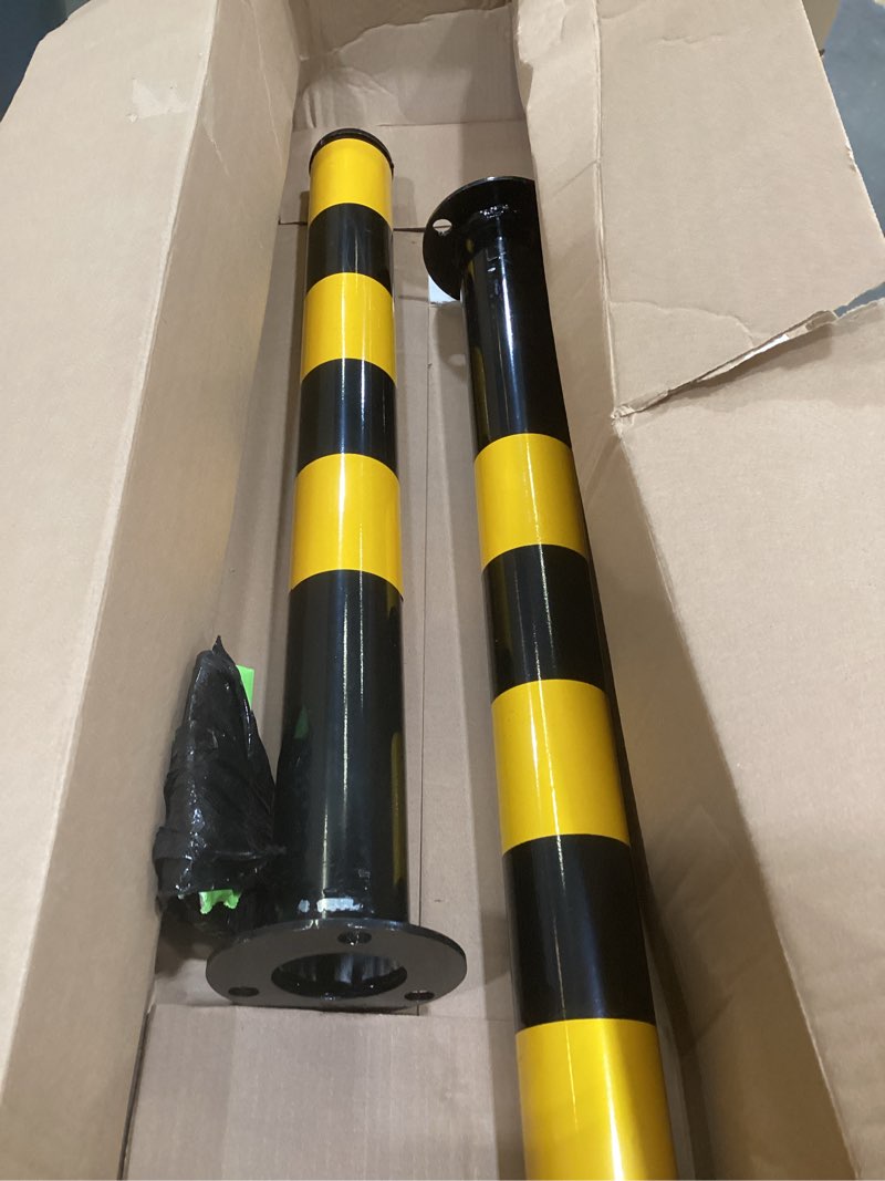 Condition photo showing As Is for safety bollards,heavy duty steel parking barrier,29.5in metal traffic bollard for parking lot,traffic control,driveway barrier,parking pole,traffic sensitive areas yellow-black