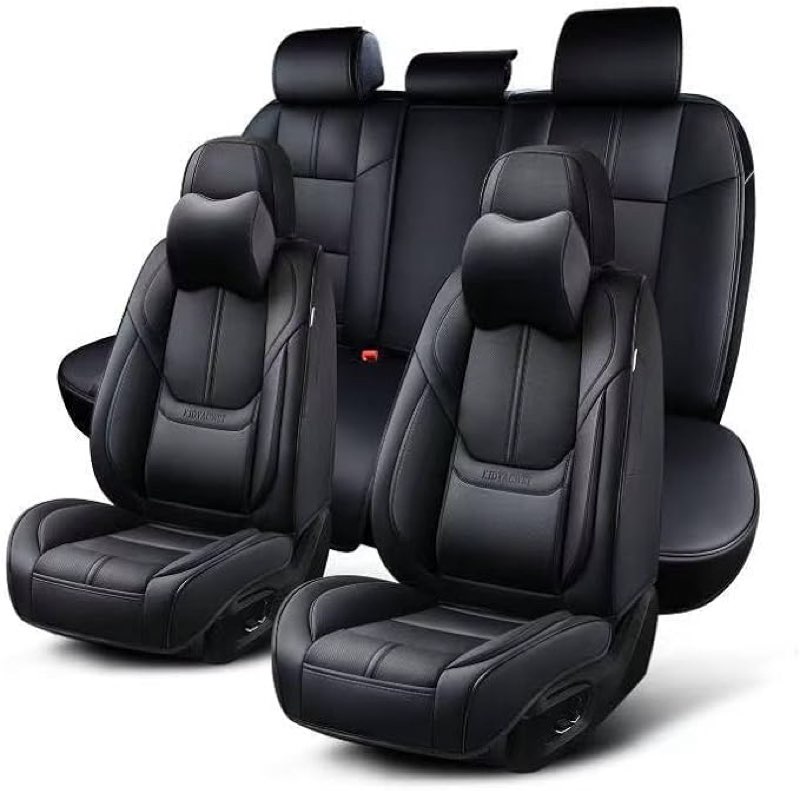 auto car seat covers accessories full set leather cushion protector breathable waterproof seat cover for cars universal fit (black, front pair and rear)