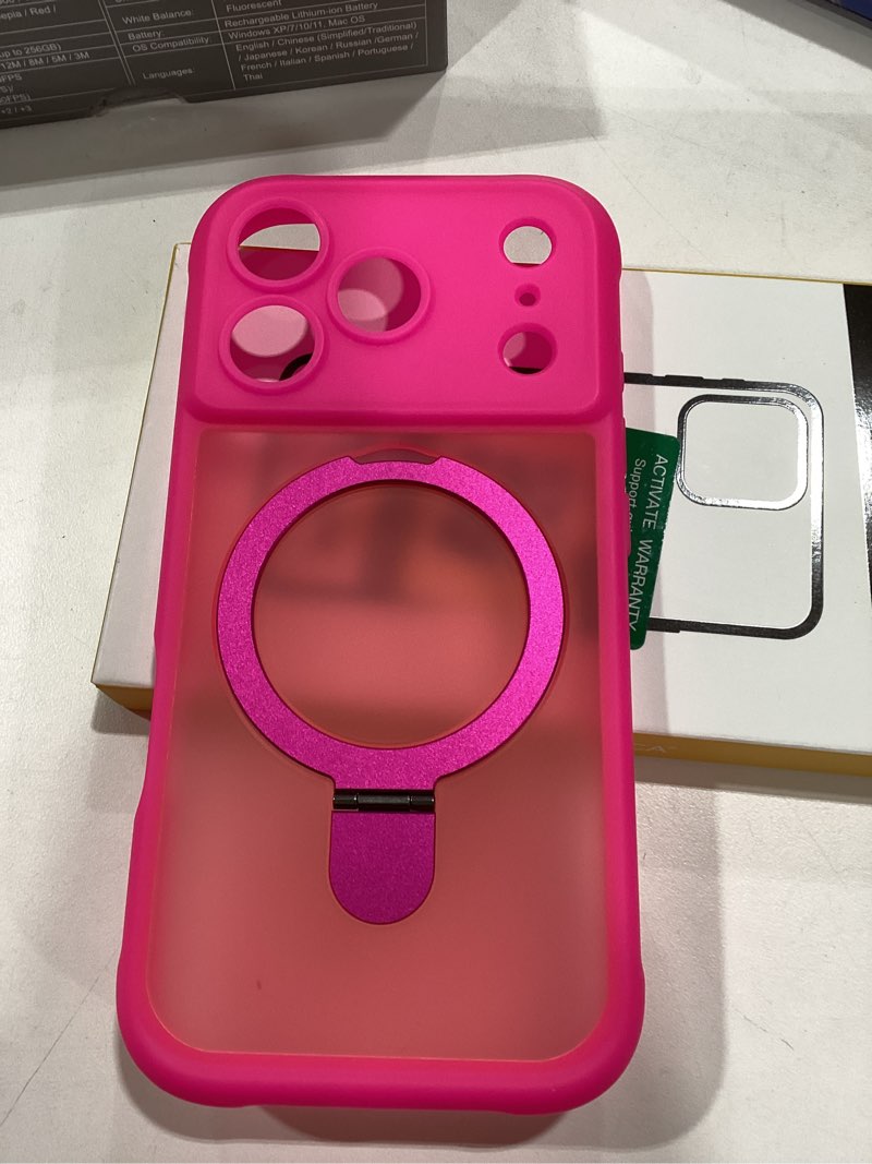 Condition photo showing Good Condition for mocca design for iphone 17 pro case, compatible with magsafe [premium invisible magnetic ring stand] [military drop protection] full camera guard translucent matte slim phone cover 6.3",hot pink hot pink iphone 17 pro 6.3inch
