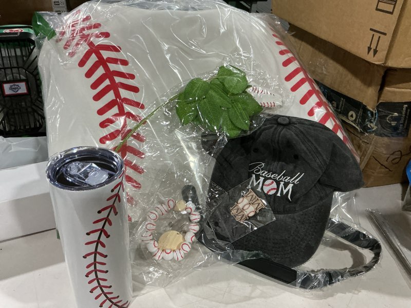 Condition photo showing Good Condition for sieral 6 pcs baseball mom gift set tote bag tumbler hat keychain, mother's day, game & birthday day gifts for sports mom baseball white