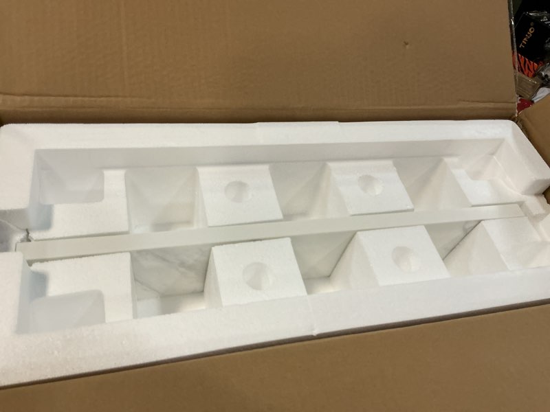 Condition photo showing Good Condition for 21 inch sidesplash in venice white, engineered stone side splash for bathroom vanity top, universal size bathroom sink sidesplash 21" sidesplash