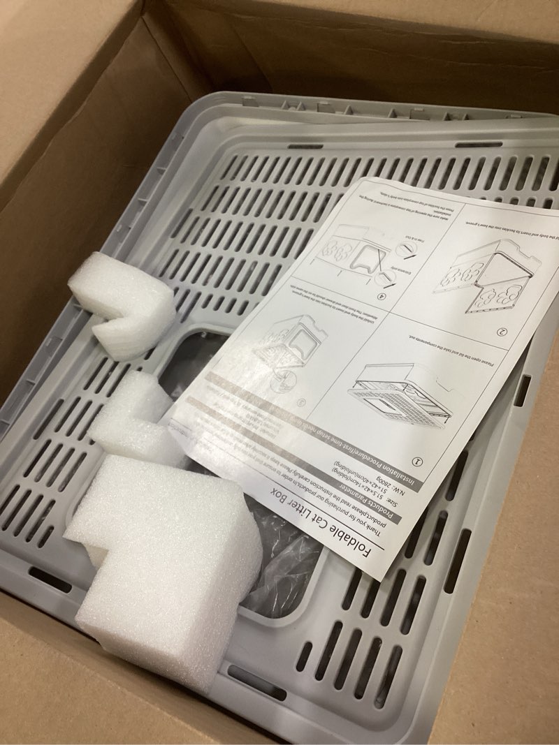 Condition photo showing Good Condition for enclosed cat litter box with lid foldable potty,drawer type extra large cover litter box with mat, kitty free in and out/one-way,odor control anti-splashing easy cleaning (pale grey)