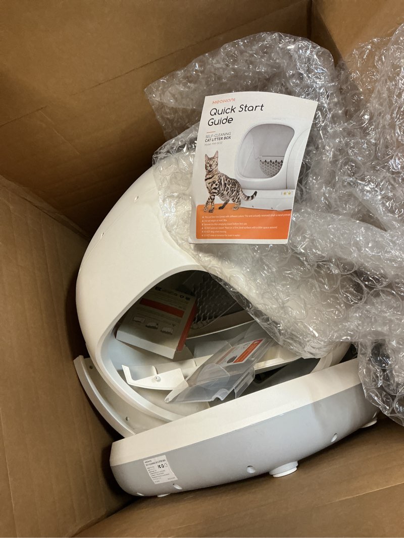 Condition photo showing As Is for Meowant Self Cleaning Cat Litter Box - Open-Top Automatic Litter Box with APP, 0 Risk of Stuck Cats, Safer Automatic Litter Boxs, Low Entrance for Multiple Cats Grey