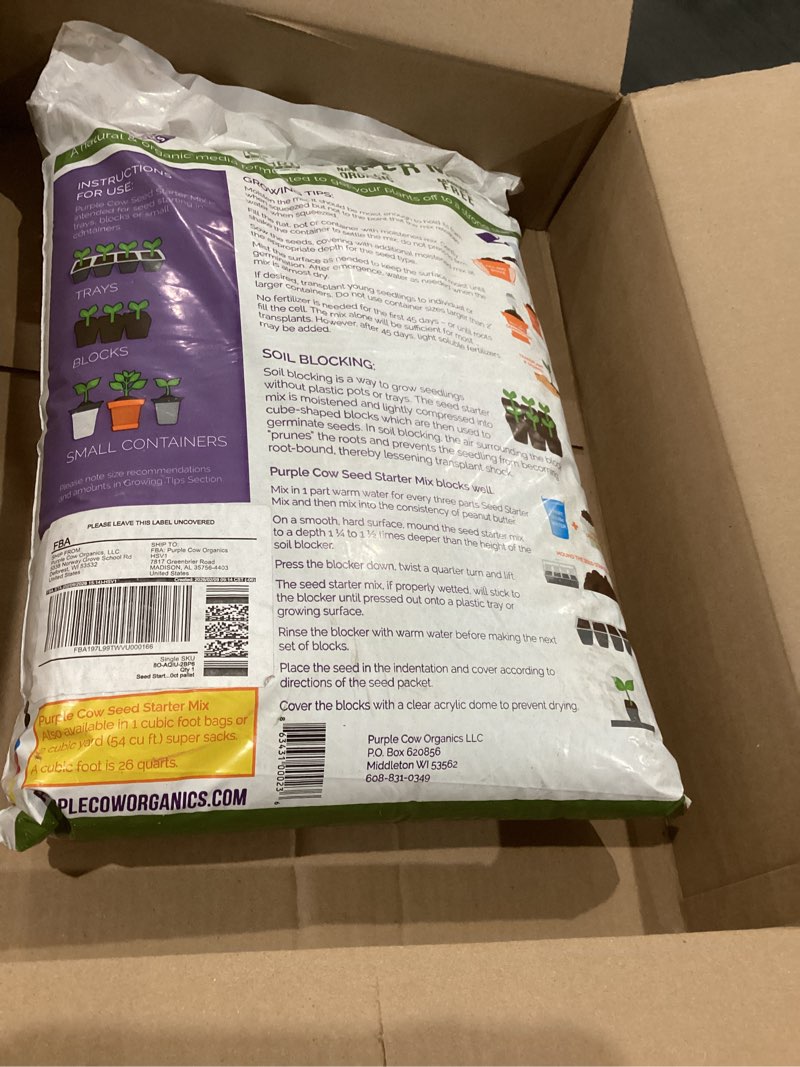 Condition photo showing Good Condition for purple cow organics all natural seed starter mix for fast germination and vigorous seedlings with strong root systems for indoor home gardens, 12 quart bag