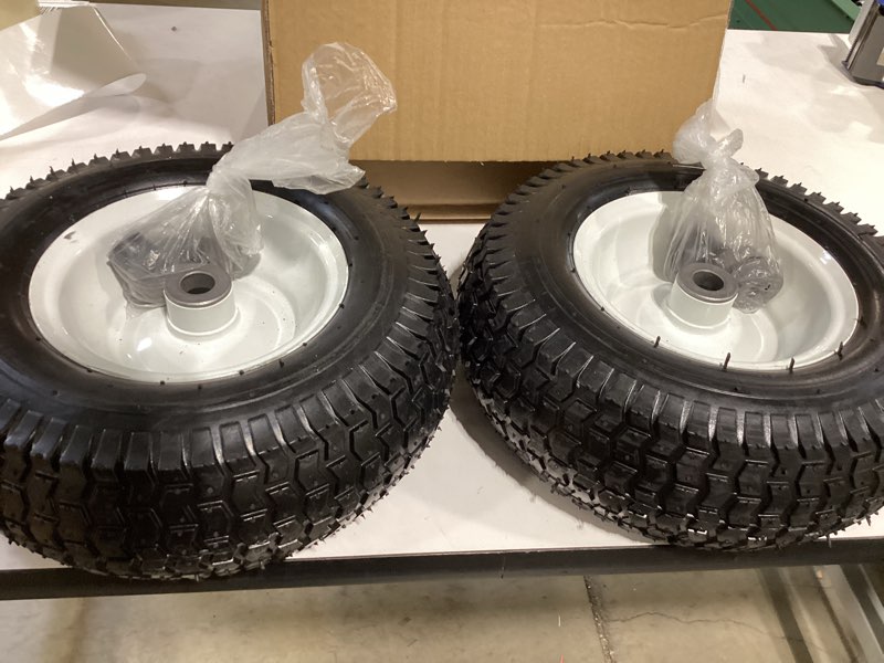 parts camp 15x6.00-6nhs lawn mower tires and wheels with 3/4" bushing and 3" centered hub, rubber pneumatic tire for husqvarna craftsman riding mowers (2 packs)