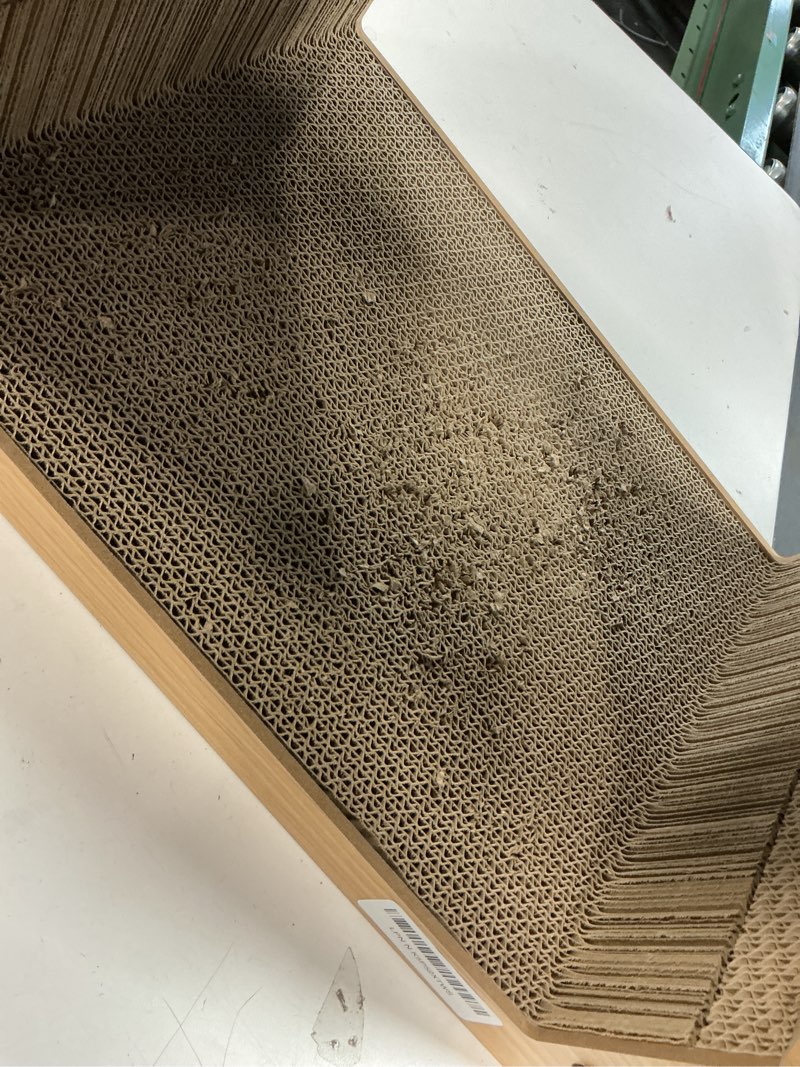 Condition photo showing As Is for FUKUMARU Cat Scratcher House, Cozy Cardboard Design, Safe and Secure for Kittens, Eco-Friendly, 16.14 in Bevelled Surface, Maximum Load Capacity 22 Lbs
