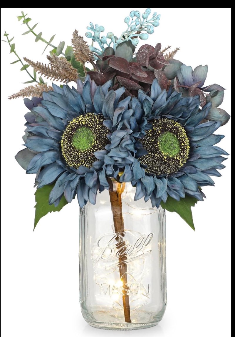 Silk Sunflowers Artificial Flowers with Mason Jar Centerpiece for Table Brown Fall Flowers in Vase Small Fall Floral Arrangement with Vase Thanksgiving Centerpiece for Dining Room Table Autumn Decor