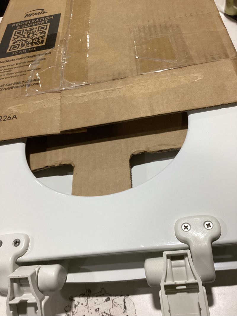 Condition photo showing As Is for mayfair cassel slow close toilet seat, easy clean, non slip premium wood seat, easy install, made in usa, elongated, white elongated 1 - toilet seat