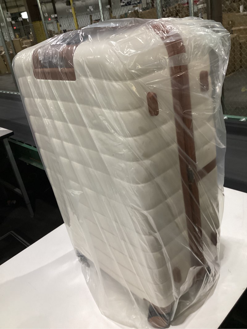 Condition photo showing Good Condition for Kono Expandable 28 Inch Luggage with Spinner Wheels, Large Checked Luggage with Lock, Lightweight & Anti-Scratch PC+ABS Hardshell Travel Suitcase, White/Brown White/Brown Checked-Large 28-Inch