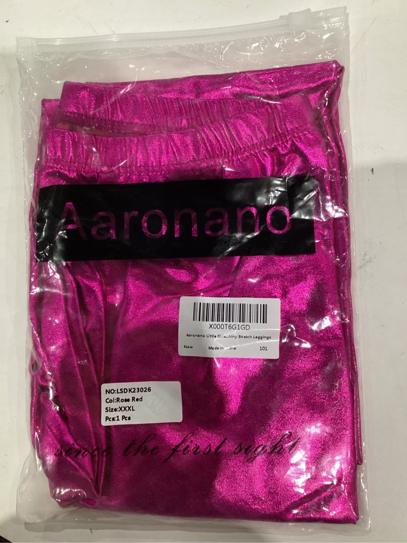Condition photo showing New/Like New for Little Girls' Metallic Color Shiny Stretch Leggings 3X-Large Rose Red