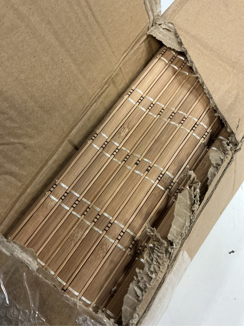 Condition photo showing As Is for lazblinds no tools no drill cordless bamboo roman shades, light filtering window treatment, roll up bamboo blinds for windows 38'' w x 48'' h, brown light filtering-brown206 38" w x 48" h