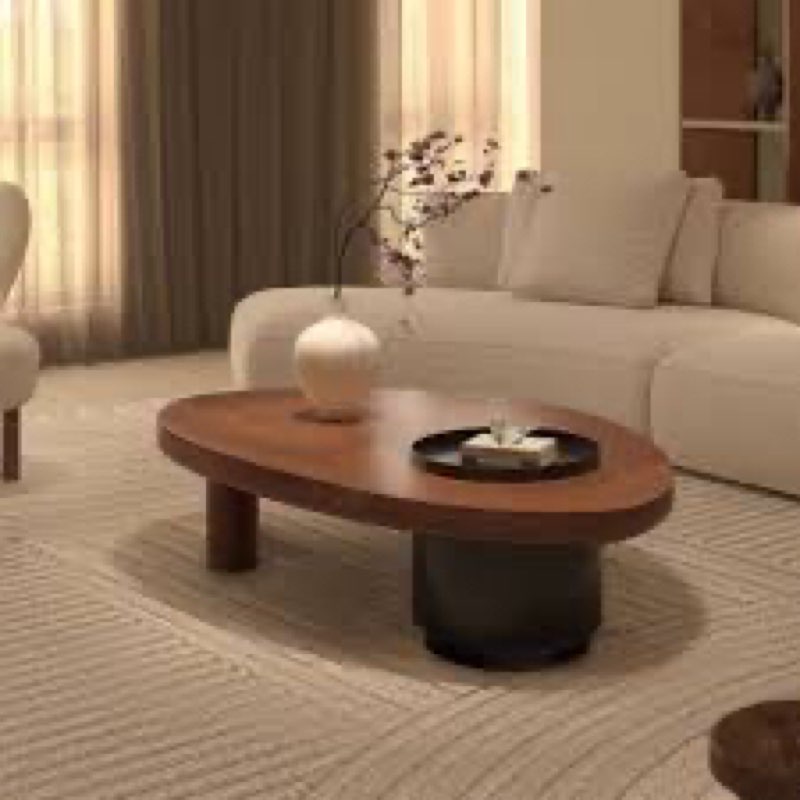 Birchgrove 47.2\" Oval Walnut Solid Wood Coffee Table With 1 Hidden Storage Leg For Living Room (incomplete only 1 box)
