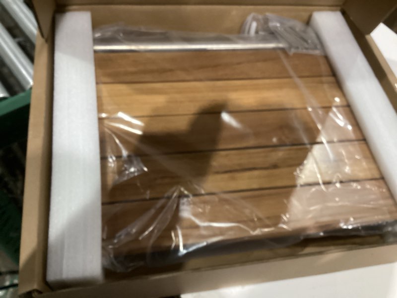 Condition photo showing Good Condition for [Upgraded Version] 20" Folding Teak Shower Seat Wall Mounted- Shower Bench for Inside Shower, ADA Compliant Teak Shower Seat Wall Mounted Bench Bathroom Stool, Folding Bathtub Shower Seat for Elderly 20*17*10.9 Inch