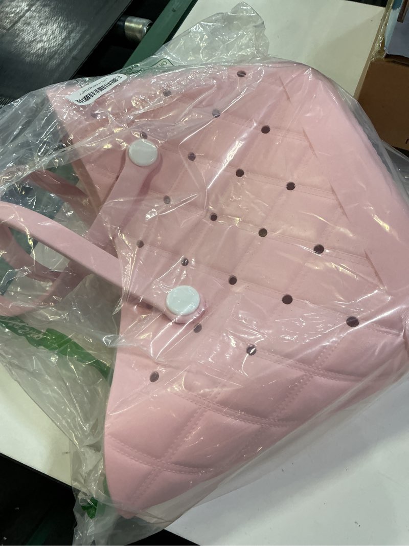 Condition photo showing New/Like New for beach bag rubber tote bag, waterproof washable proof travel bag for women handbag for sports beach market pool pink medium
