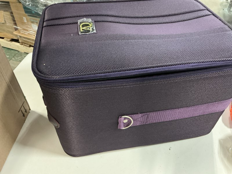 Condition photo showing Good Condition for Large Wig Travel Box with Top Handle, Shoulder Strap & Double Zipper, Carrying Case with Removable Head-Holding Base - Black & Maroon - by Adolfo Design