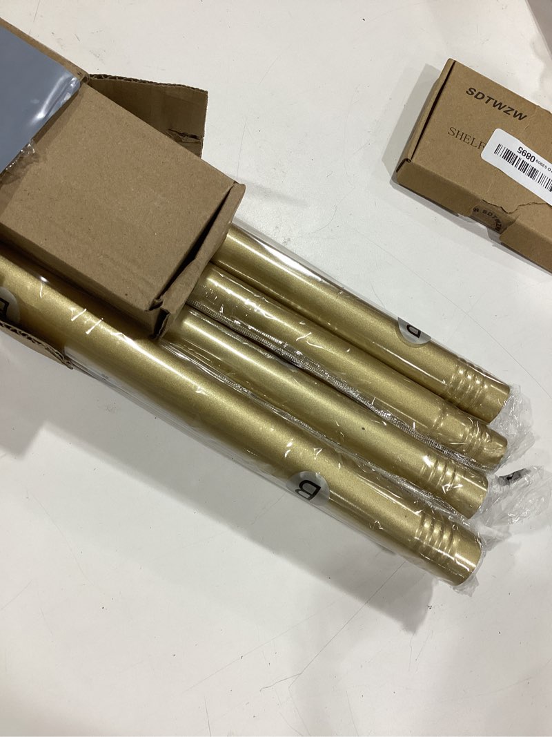 Condition photo showing New/Like New for gold curtain rod 36-91 inch, 1 inch adjustable heavy duty curtain rods for windows, decorative modern window treatment rods, telescopic splicing metal drapery pole, easy installation gold 36''-91'' (1 pack)