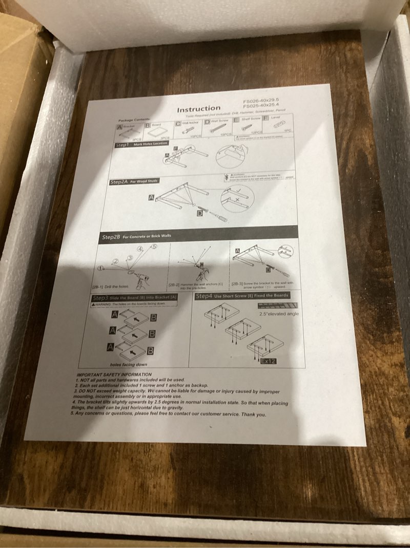 Condition photo showing Good Condition for 12 Inch Deep Floating Shelves, 16 x 12 Floating Shelf for Books, Rustic Wood Deep Wall Shelves for Home Storage & Display, 2" Thicked Shelves for Kitchen, Living Room, Bedroom, Walnut Color, 2 Pack Walnut 16"W x 12"D, 2 Pack