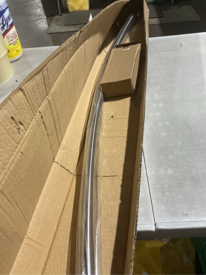 Condition photo showing Good Condition for adjustable curved shower rod, 42-72 inches extra wide shower curtain rod, rust proof, premium stainless steel, curved shower curtain rod for bathroom, need to drill, silver silver 42-72 inches