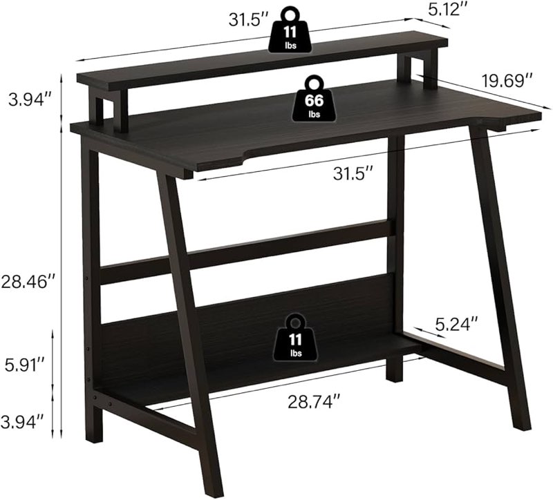 Computer home office dsk, 31.5” desk for small spaces with storag