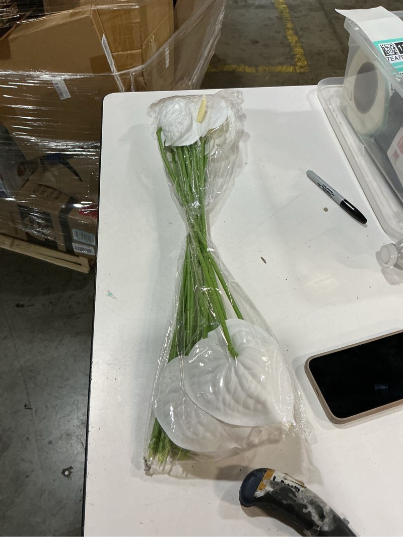 Condition photo showing New/Like New for hanaive 20 pcs artificial anthurium flowers 23.6 inch fake anthurium flowers for diy vase bouquets centerpiece arrangements wedding bridal shower party home decor(white) white 20