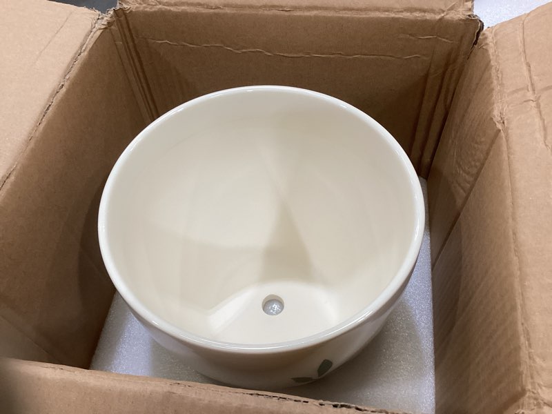 Condition photo showing Good Condition for mpotto 10 inch plant pot - ceramic planter for indoor outdoor flowers, decorative round indoor flower pot with drainage hole and saucer, plant lover gifts, garden patio home office decor, white 10 inch branches white