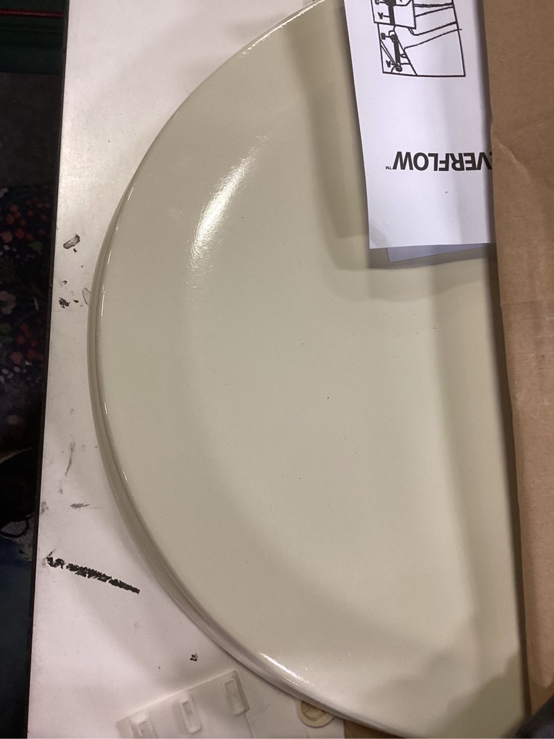 Condition photo showing As Is for highcraft premium round toilet seat with slow-close design & adjustable hinges - molded wood toilet seat - fits standard round toilets - round seat in bone/beige round bone