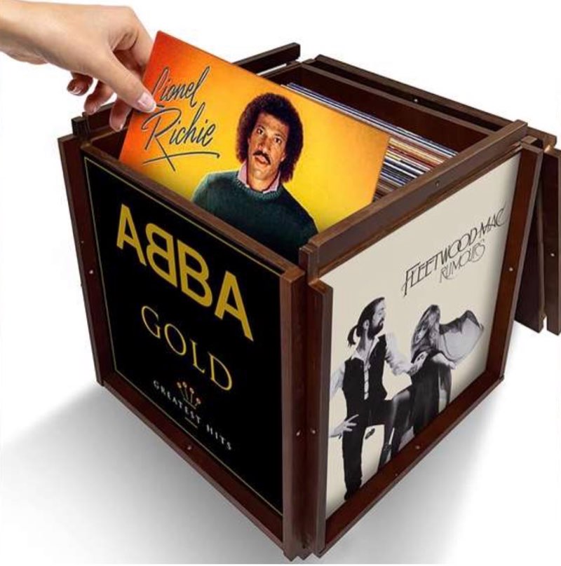 divinyly vinyl record storage - wooden vinyl storage cube, vinyl display box, vinyl crate, record holder for albums, 100 album storage for vinyl records, rock collection box